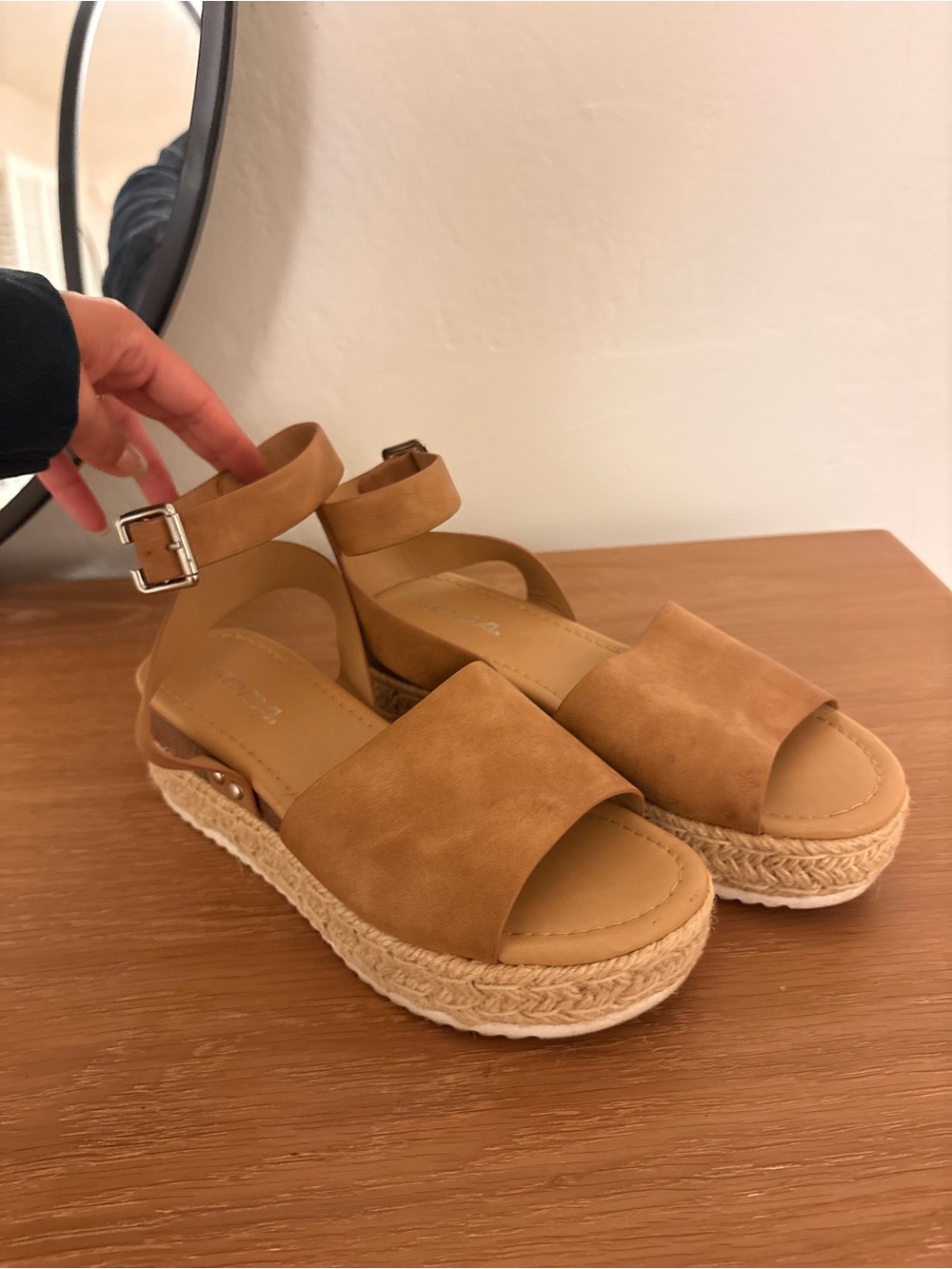 SODA Tan Suede Espadrille Platform Sandals